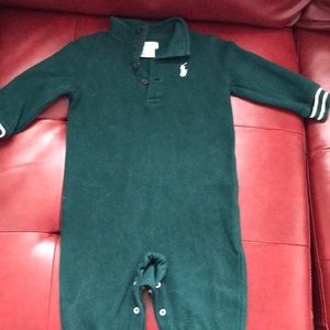 Hunter green boys Ralph Lauren onesie with feet